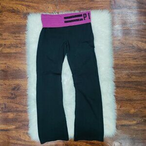 VTG Victorias Secret Pink M Foldover Waist Glitter Logo Yoga Pants Black Purple